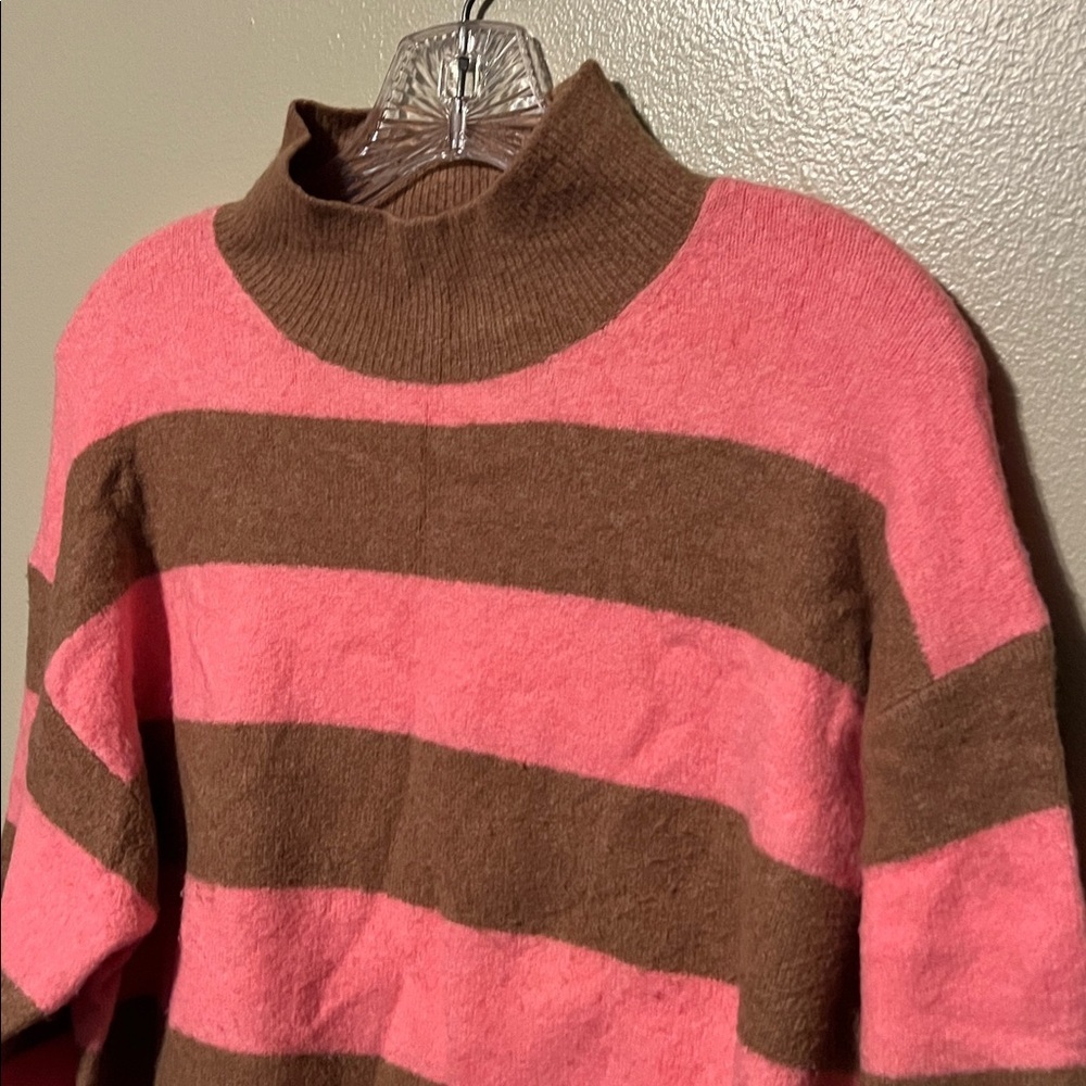 J. Crew Pink and Brown Striped mock neck Sweater extra-soft, women’s small - Picture 4 of 9